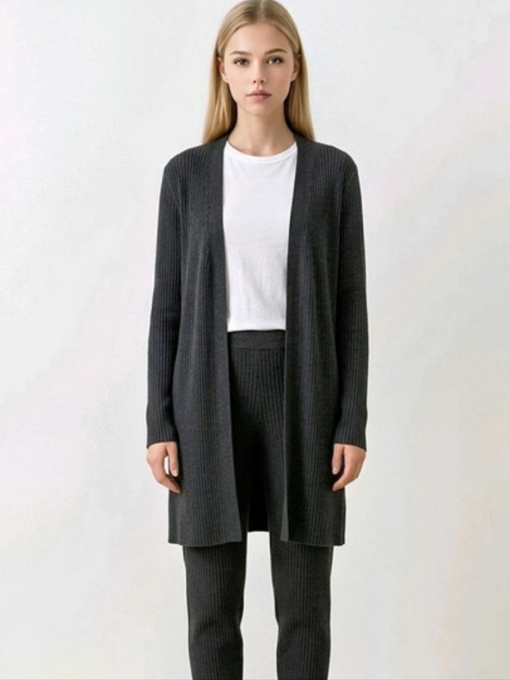 Eileen Fisher Open-Front Long Cardigan Gray 🩶